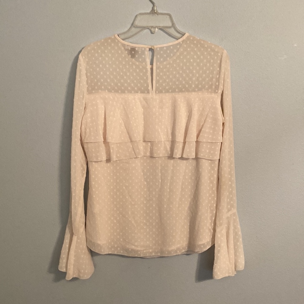 Chelsea 28 cream swiss dot sheer ruffle blouse size M - Picture 3 of 4